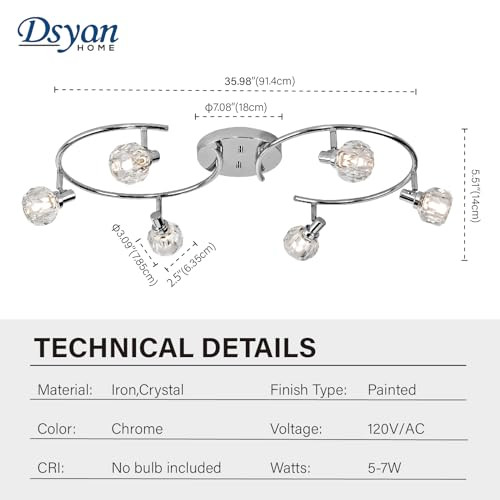 Dsyan HOME Chrome Round Track Light Kit,6 Ways Ceiling Spot Light -No Bulb -NEW New