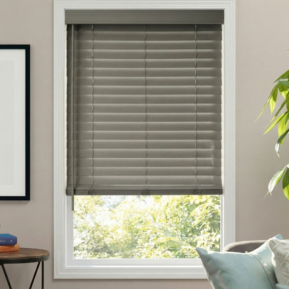 BLINDSTER 2 INCH PREMIUM CORDLESS FAUX WOOD BLINDS, 33 1/2 X 27 - GRAY