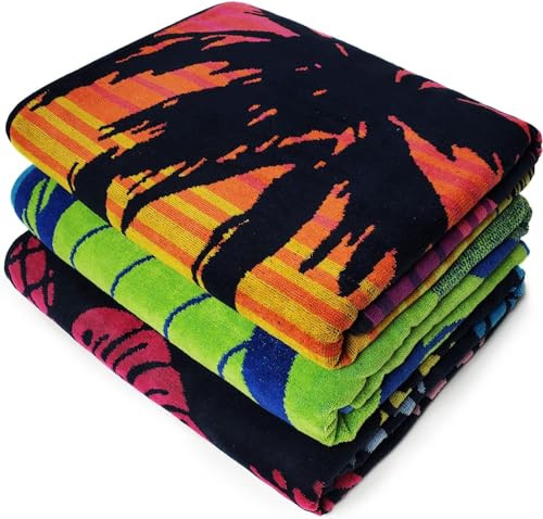 Kaufman - Soft Oversized Beach Towels 40" x 70" Velour Jacquard (3 Pack) New