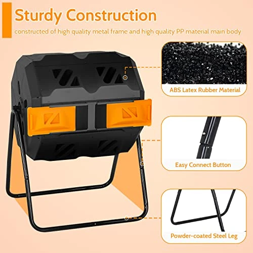 B0BQM79WXP Composting Bins 43 Gallon Outdoor Tumbling Compost Bin Orange Door New