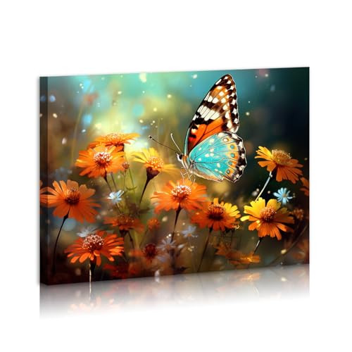 DEORAIO Flower ButterflyWall Canvas Wall Art Colorful Scenery - B0DB1XQH3C New