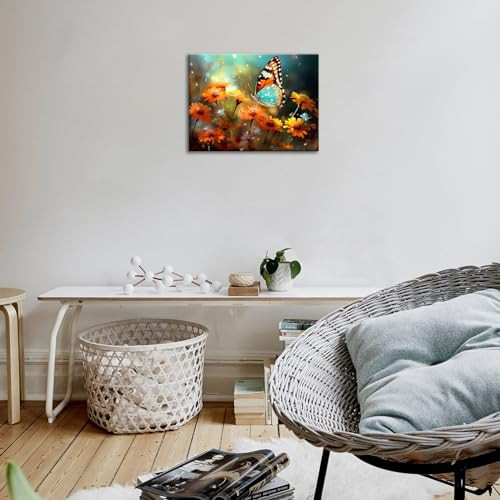 DEORAIO Flower ButterflyWall Canvas Wall Art Colorful Scenery - B0DB1XQH3C New