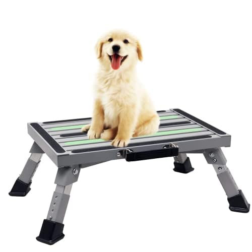 GARFATOLRV IRON RV STEP STOOL 4-LEVEL PLATFORM 16.5"D X 12.2"W X 2.8"H - GRAY