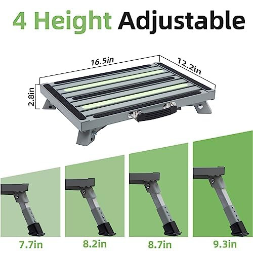 GARFATOLRV IRON RV STEP STOOL 4-LEVEL PLATFORM 16.5"D X 12.2"W X 2.8"H - GRAY