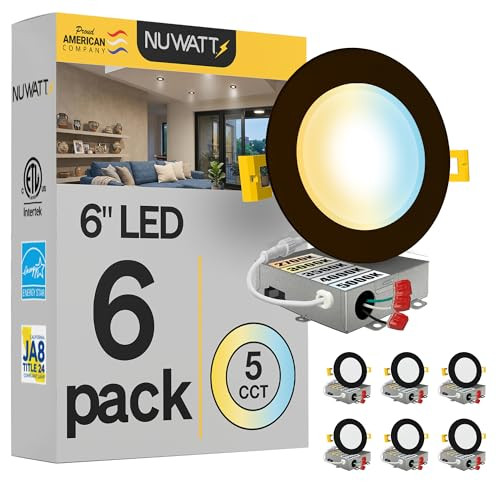 NUWATT Canless 6" Inch Wafer Light, 5 - Color Select, 1050 Lumens, 2700K-5000K