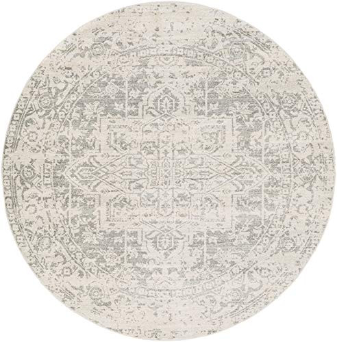 WorldWeavers Area Rug, 7'10" Round, Charcoal, Light Gray, Beige