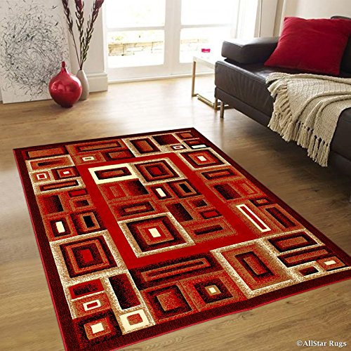 Allstar 5x7 Red Abstract Machine Carved Rectangular Accent Rug B072165PP6 - NEW New