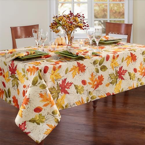 THREADMADE AUTUMN LEAVES FALL PRINTED TABLECLOTH - 60"W X 144"L - MULTICOLOR New