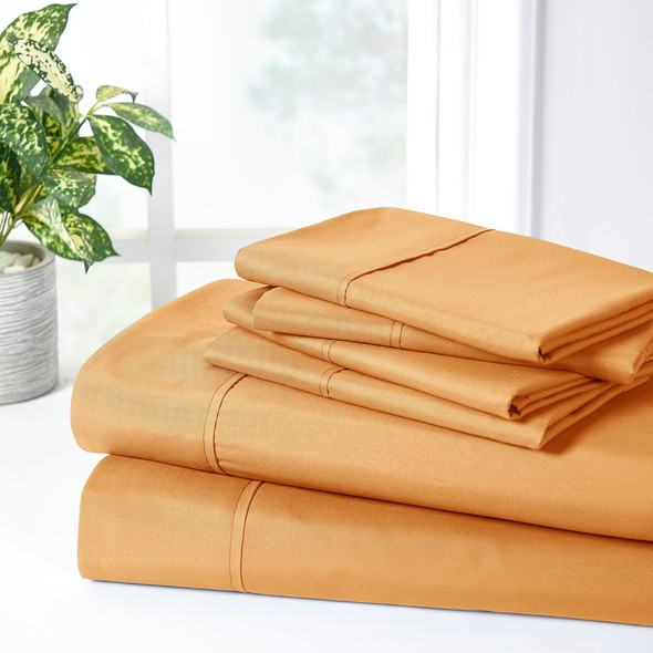 BIBB HOME 2000 COUNT 6-PIECE RAYON FROM BAMBOO SHEET SET - QUEEN - PUMPKIN New