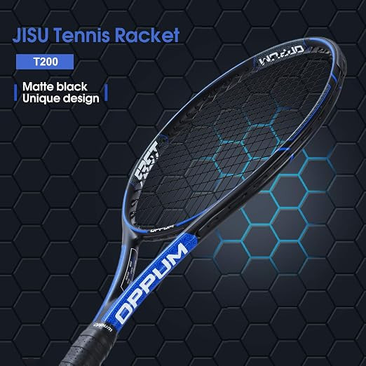 OPPUM ADULT CARBON FIBER TENNIS RACKET SUPER LIGHT WEIGHT RACQUETS - BLACK/BLUE New