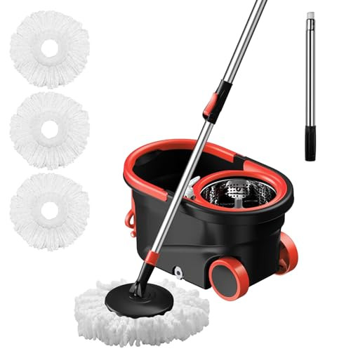 Spin Mop and Bucket with Wringer Set, 360° Rotating Head Mop Bucket System New
