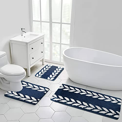 GTa13 Bathroom Rugs Sets 3 Piece – Microfiber Spineless Bathroom Rugs - Blue New
