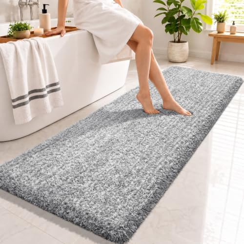 BATH MAT YIMOBRA EXTRA LONG BATH MAT 70X24, BATHROOM RUNNER RUG - LIGHT GRAY New