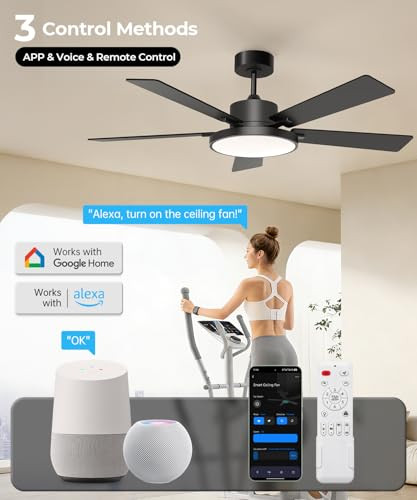SMAVISTA RGBCW SMART 52" 2600LM LED CEILING FAN LIGHT REMOTE BLACK WALNUT