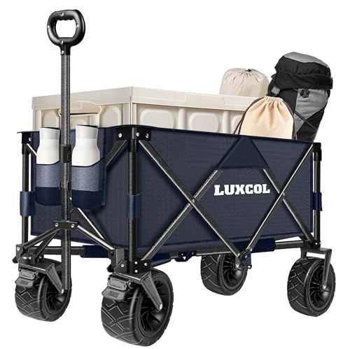 LUXCOL Collapsible Folding Wagon Heavy Duty Utility Beach Wagon Cart - Dark Blue New