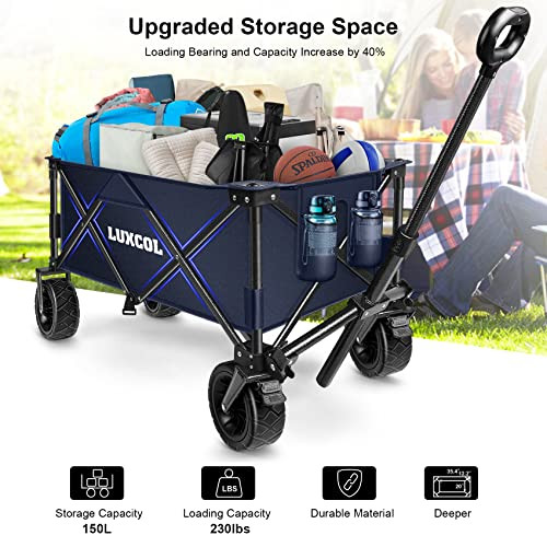 LUXCOL Collapsible Folding Wagon Heavy Duty Utility Beach Wagon Cart - Dark Blue New