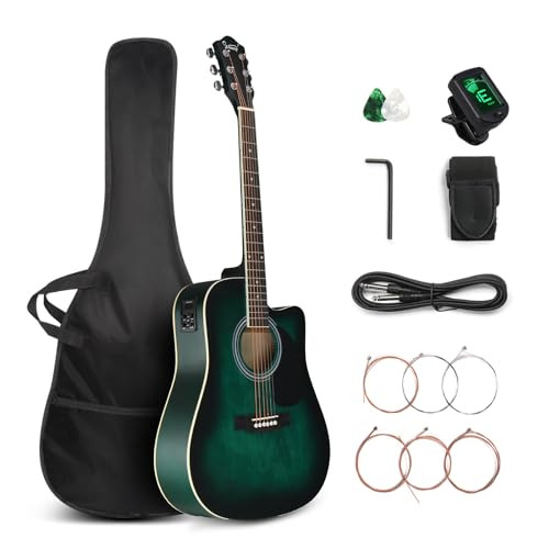 GLARRY Full Size 6 Strings Acoustic Electric Guitar Beginner Kit Mat Dist Green