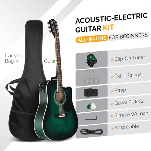 GLARRY Full Size 6 Strings Acoustic Electric Guitar Beginner Kit Mat Dist Green