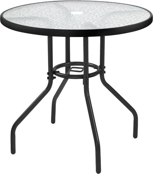 YAHEETECH DIAMETER 70 CM BISTRO TABLE ROUND NON-SLIP WITH UMBRELLA HOLE - BLACK New