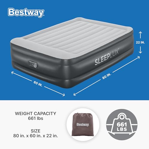 SLEEPLUX DURABLE INFLATABLE AIR MATTRESS BUILT-IN PUMP PILLOW USB 22"T QUEEN New