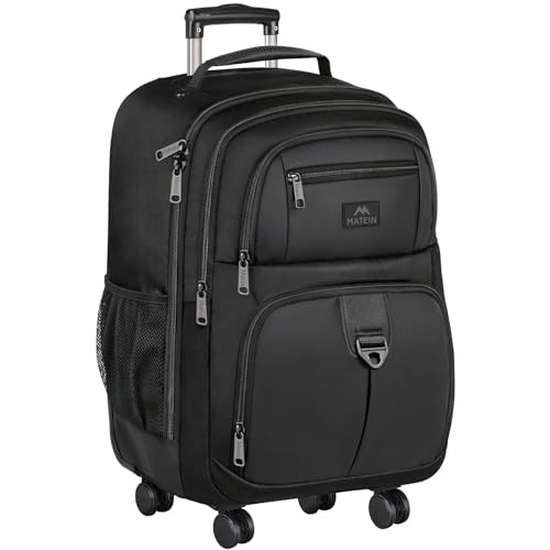 MATEIN ROLLER BACKPACK, 18 INCH TRAVEL LAPTOP BAG, 4 WHEELS - BLACK New