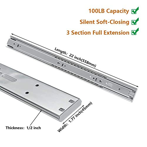 LONTAN 1 Pair Soft Close Drawer Slides 22" Heavy Duty Cabinet Rails New