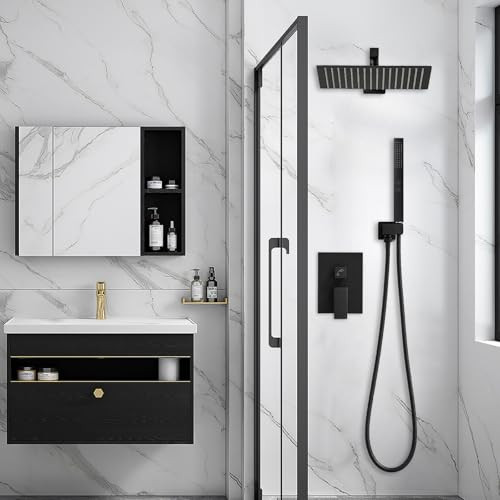 RUMOSE SHOWER FAUCET WALL MOUNTED RAIN HEAD HANDHELD RSS0002003BK - BLACK