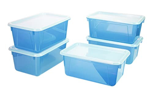Storex Small Cubby Bins Plastic Storage Containers 12.2x7.8x5.1in, 5-Pack -Teal New