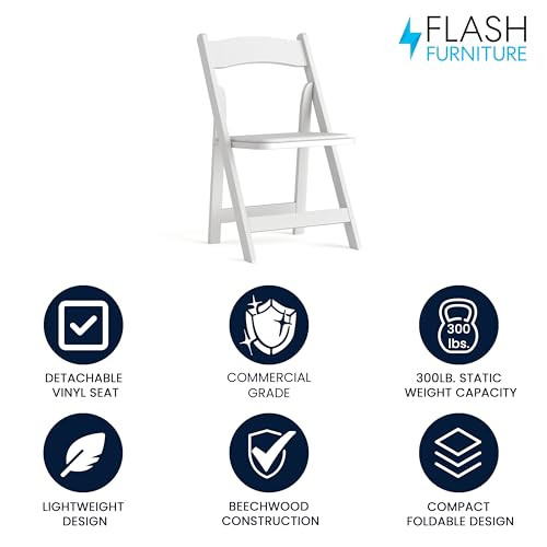 Flash Furniture HERCULES Series White Wood Folding Chair Vinyl Padded Seat