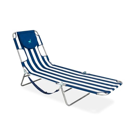 Ostrich The Original Chaise Lounge 72"x22" Reclining Lounger - Blue Stripe New