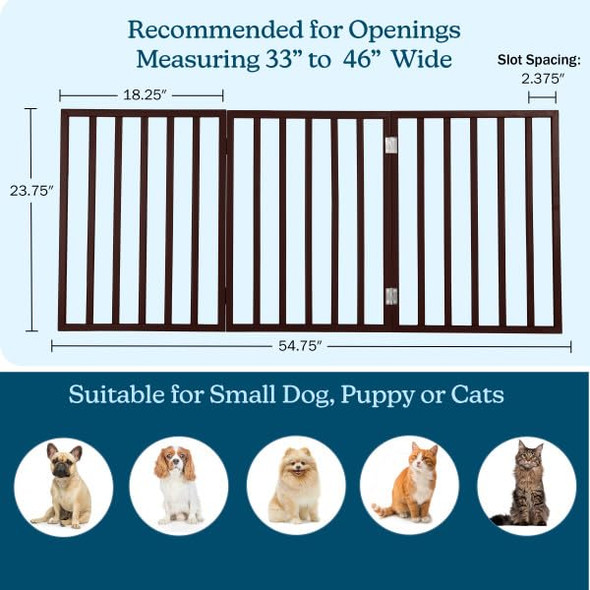 PETMAKER 3 Panel Pet Gate, Freestanding, Indoor, Brown, 54”x23.75” New