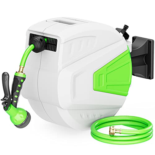 BIGTUR Retractable Garden Hose Reel, 3/5''x 65' Wall Mounted New
