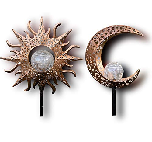 Upgraded 2022-Outdoor Garden Solar Lights. Sun and Moon Stake Decor Set