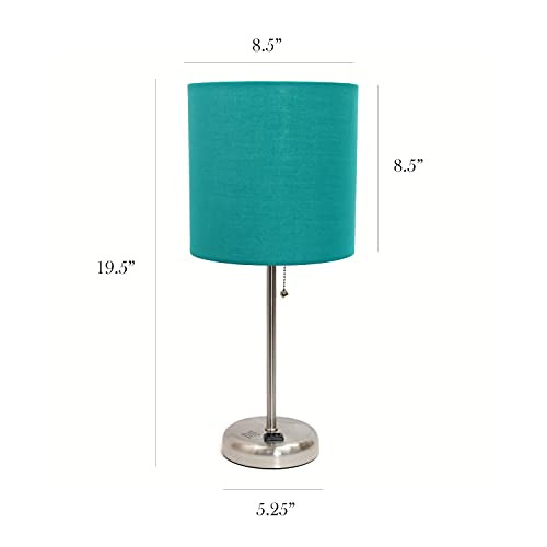 Simple Designs LT2024-TEL Brushed Steel Stick Table Lamp Charging Outlet Teal New