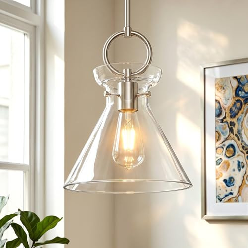 Glass Pendant Lights Kitchen Island Nickel 9.84'' Clear Glass Shade New