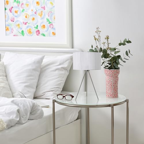 Simple Designs LT1156-WHT Modern Brushed Nickel Tripodal Table Lamp-White Shade New