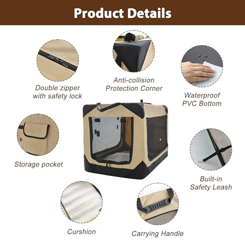 Garnpet 36 Inch Collapsible Soft Dog Crate 4-Door Foldable Travel - Beige