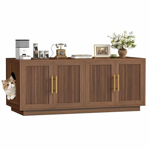 Zeibospri Fluted Cat Litter Box Enclosure Furniture, Cat House for 2 Cats New