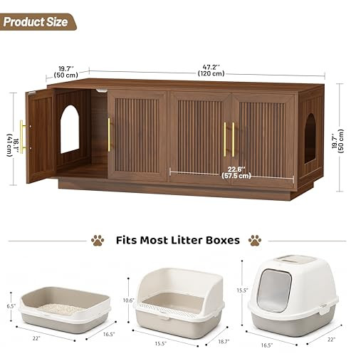 Zeibospri Fluted Cat Litter Box Enclosure Furniture, Cat House for 2 Cats New