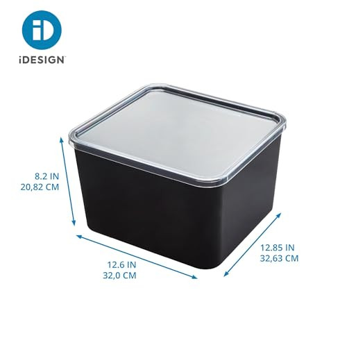 iDesign Storage Bin with Lid & Wall Mount Bracket, 12" x 12" x 8", Clear Bin New