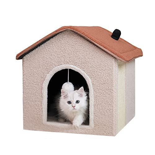 Asfnn Cat Houses for Indoor Cats, Medium Large Cats Cave Bed with Cat Scratch New