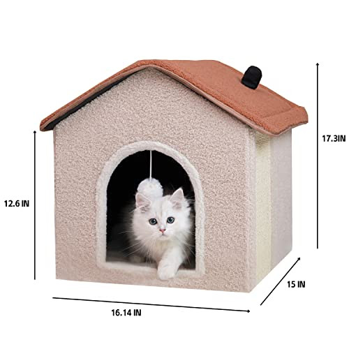 Asfnn Cat Houses for Indoor Cats, Medium Large Cats Cave Bed with Cat Scratch New