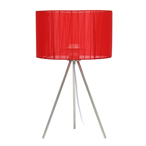 Simple Designs LT1156-RED Modern Brushed Nickel Tripodal Table Lamp Red Shade New
