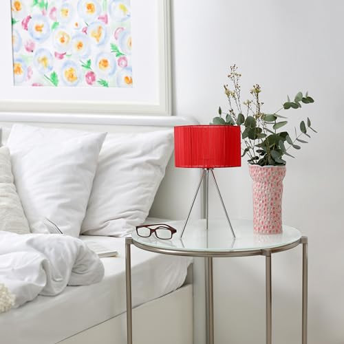 Simple Designs LT1156-RED Modern Brushed Nickel Tripodal Table Lamp Red Shade New