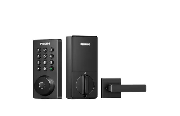 PHILLIPS SINGLE CYLINDER ELECTRONIC DEADBOLT WITH LEVER SET - MATTE BLACK