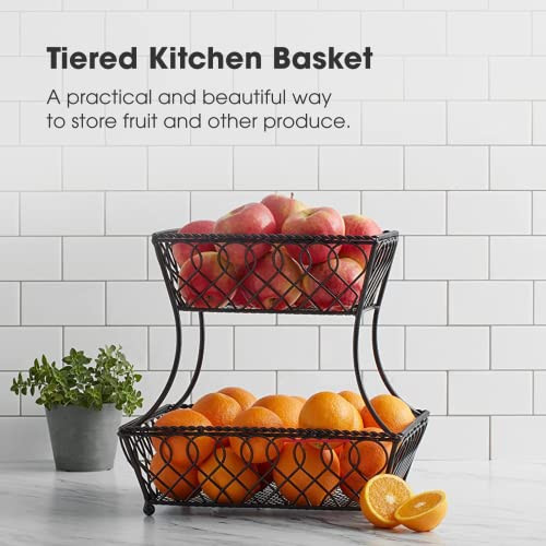 Gourmet Basics by Mikasa Loop and Lattice 2-Tier Rectangular Basket B0722C3PVH New