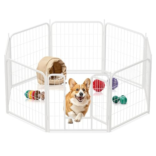 Dog Playpen 24 Inch 8 Panels Heavy Duty Metal Pet Playpen Indoor Outdoor - White New