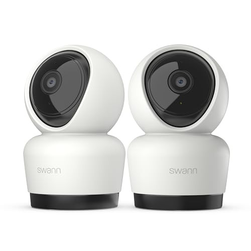 SWANN 3K INDOOR PAN TILT WIFI SECURITY CAMERA 5MP PLUG-IN HOME 2 PACK WHITE
