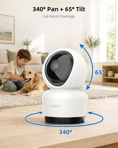 SWANN 3K INDOOR PAN TILT WIFI SECURITY CAMERA 5MP PLUG-IN HOME 2 PACK WHITE