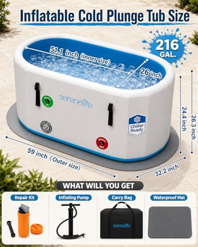 SereneLife XXL Inflatable Cold Plunge Tub - 216 Gallon - White New